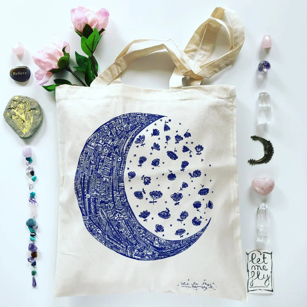 Tote bag "Moon & her flowers"
